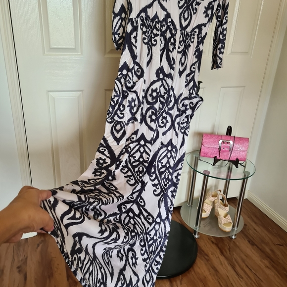 Egyptian Floral XL Pattern Formal Black Dress Code Bodycon Maxi Longdress Party - Picture 8 of 8